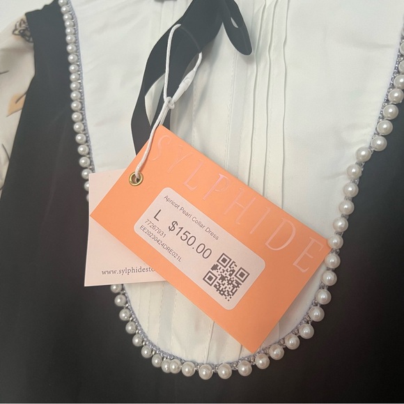 Vintage Style Puff Sleeve Feminine Apricot Pearl Collar Print Dress - Picture 3 of 6